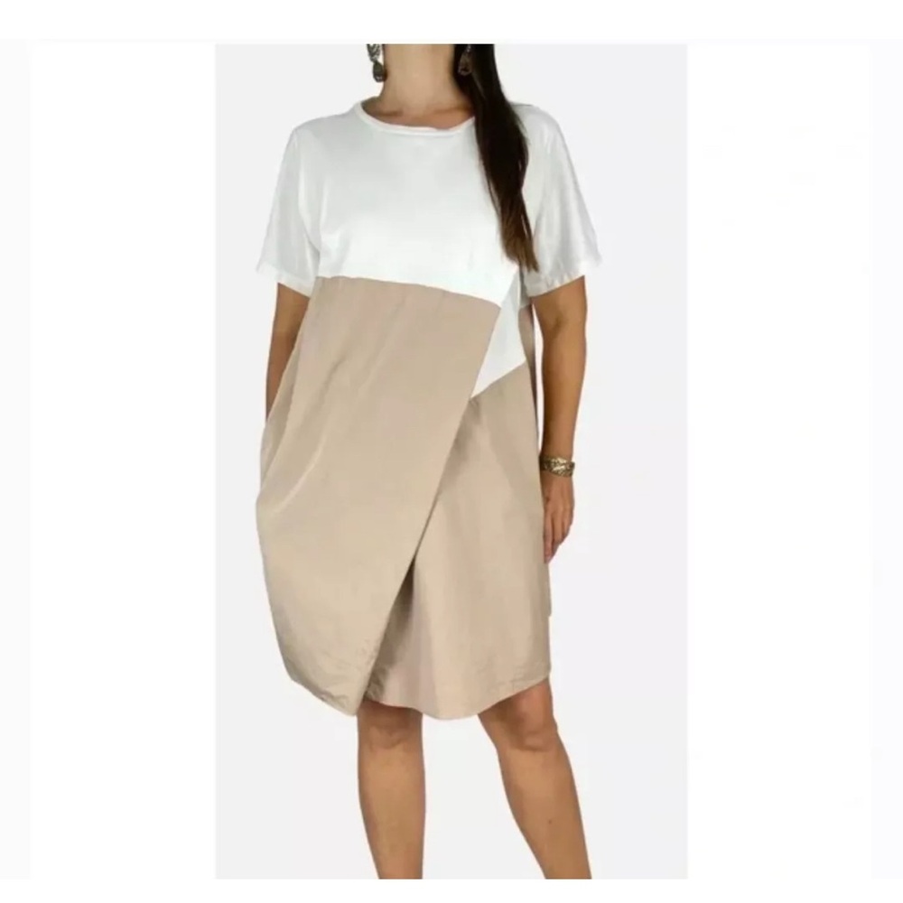 COS Modern White and Tan Dress with Pockets, Size M